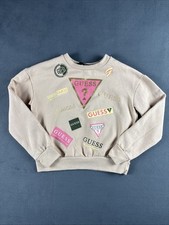 Guess Kids Girls Logo Sweatshirt Beige Pink Graphic Crew Neck Size S 7-8 Girls' Sweatshirt price