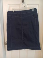 CJ Banks~~PULL-ON dark blue DENIM jeans MIDI SKIRT~back slit~PKTS~sz 18 W~MINT Jeans / Denim Skirt price