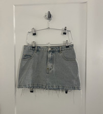 CALYPSO Women's Blue Denim Mini Skirt w/ Pockets Frayed Hem Zip Size S Jeans / Denim Skirt price