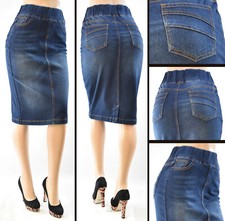 Women Stretch Denim 26"mid Length Skirt pencil back slit #WG-77104 dark wash Jeans / Denim Skirt price