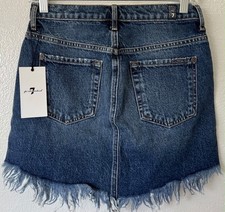 7 For All Mankind Blue Distressed Denim Fringe Mini Skirt Pockets Size 24 Jeans / Denim Skirt price