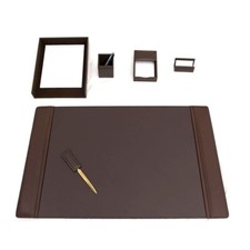 Leather Desk Set (6 Piece – Chocolate Brown) 34" x 20" Desk Pad w/ Side Rails Desk Pad Set price