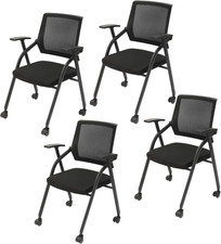 Foldable Office Chair with Wheels & Sliding Armrest Stackable Conference Room Office Work Chair price