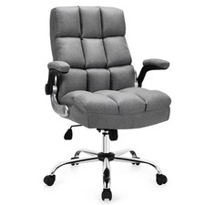 Costway High Back Big & Tall Office Chair Adjustable Swivel w/Flip-up Arm Grey Office Work Chair price