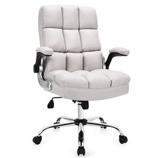 Costway High Back Big & Tall Office Chair Adjustable Swivel w/Flip-up Arm Beige Office Work Chair price