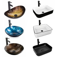 Modern Bathroom Vessel Sink Combo Vanity Basin Bowl Ceramic Glass Faucet & Drain Sink price