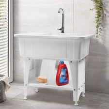 White Utility Sink Laundry Tub Freestanding Sink Wash Station w/ Faucet Home Sink price