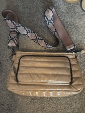 Think Royln Bank Street XL Crossbody Quilted Nude & Snakeskin Bag Purse Clutch Bag price