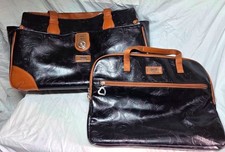 Gigi Hill LA Black & Tan Floral Embossed Tote Bag w/ Matching Accessory Pouch Clutch Bag price