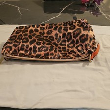 Leopard Animal Print Zip Clutch Wristlet Brown Black Gold Hardware Lined Pockets Clutch Bag price