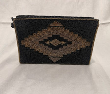 Delie Black & Gold Geometric Beaded Zip-Top Clutch Bag, Lined Clutch Bag price