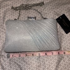d'margeaux New York Silver Glitter Rhinestone Metallic Clutch Chain Strap Clutch Bag price