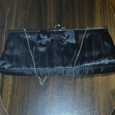 Charlotte Russe Black Clutch, Bow & Pleated Accents, Chain Strap, Clasp Clutch Bag price