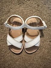 Jumping Beans Girls Sandals US 7 M White Flat Ankle Strap Hook & Loop Scalloped Baby Shoes price