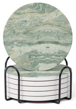 Set of 6 Sage Green Abstract Onyx Marble Coasters with Holder, Absorbent Cera... Coaster price