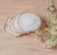 Natural White Agate Coaster | Gold Electroplated Coaster | Gift For Her Him Coaster price