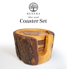 Olive Wood Coaster Set of 6 Bark Edge with Holder Handcrafted Rustic Drink Coaster price