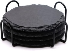 4 PCS Round Slate Drink Coasters Set, SIJDIEE 4 Inch Laser Engraving Black Slate Coaster price