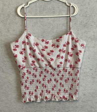 Floral Tank Top Girls Medium White Pink Smocked Ruffle Hem Stretch Camisole Soft Girls' Tank Top price