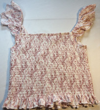 New Love Pink White Knit Smocked Square Neck Ruffle Hem Tank Top M Girls Girls' Tank Top price