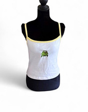 Girls White Yellow Trim Frog Graphic Square Neck Camisole Tank Top Cotton L Girls' Tank Top price