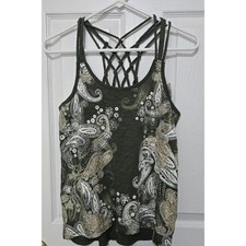 Justice Girls Olive Green Paisley Tank Top Size 16 Strappy Lattice Back NWT Girls' Tank Top price