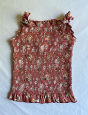 GRLS RULE Girls 8 Pink Floral Square Neck Sleeveless Smocked Ruffle Tank Top Girls' Tank Top price