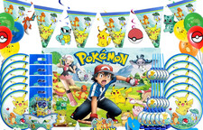Pokemon birthday Party Supplies set Plates Cups and Table Cover with Banner Birthday & Party price