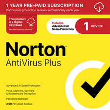 Norton Antivirus Plus 2026 | 1 Device | Digital Download Code Sent by Email Antivirus Software price