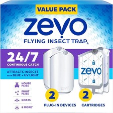 Zevo Flying Insect Trap (2 Plug-in Bases + 2 Cartridges) Featuring Blue UV Light Cartridges price