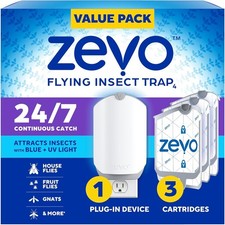 Zevo Flying Insect Trap (1 Plug-in Base + 3 Cartridges) Featuring Blue UV Light Cartridges price