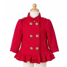 Baby Headquarters Red Toddler Coat 18M Double Breasted Gold Buttons Ruffle Hem Baby Coat price