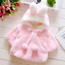 Baby Girl Faux Fur Hooded Coat Bunny Ear Cloak Jacket Pom Pom Winter Baby Coat price