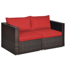 2-Piece Outdoor Wicker Rattan Corner Sofa Set - Red Corner Sofa / Set price