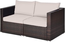 2 Pieces Patio Sofa Set Rattan Wicker Corner Sofa Set W/ Zippered Cushions Corner Sofa / Set price