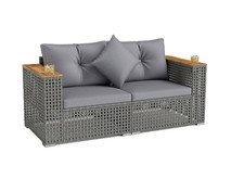 Patio Corner Sofa Set Gray Cushions Acacia Wood Armrests Outdoor Corner Sofa / Set price