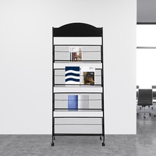 4-Layer Magazine Newspaper Rack Mobile Metal Floor-Standing Black With Wheeled Magazine Rack / Newspaper Rack price
