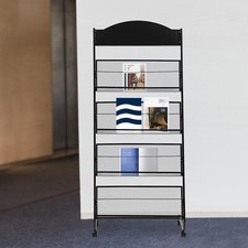 4-Tier Metal Wheeled Magazine Book Rack Newspaper Brochure Storage Display Stand Magazine Rack / Newspaper Rack price