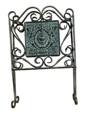 Metal Folding Magazine Newspaper Rack Embossed Lion Head Scrollwork Patina Green Magazine Rack / Newspaper Rack price
