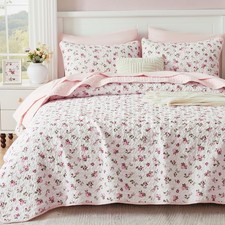 Cotcomf Full/Queen Size Quilt Set Pink Floral Quilted Bedspread Coverlet Set Baby Bedspread Set price