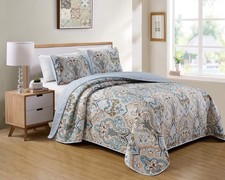 Kids Zone Home Linen Bedspread Set Damask Pattern Light Blue White Beige And Baby Bedspread Set price