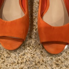 Women's Tory Burch Orange Suede Ballet Flats Open Toe Metallic Leather Sole US 8 Ballet Flats price