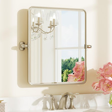 Modern Brushed Nickel Pivot Mirror 20"x24" for Bathroom, Silver Beveled Edge Bathroom Mirror price