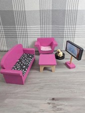 Kid Kraft Size Wood Scale Living Room Lounge Sofa Chair TV Pet Pink Toy Set Living Room & Lounge Set price