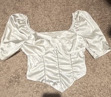 SHEIN White Satin Solid Corset Bustier Top Puff Sleeves Women’s Size M Bustier price