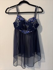 Victoria's Secret Sz 36C Blue Floral Embroidered Babydoll Top Padded Lingerie Bustier price
