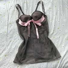 READ! Vintage Y2K Jezebel Black Mesh & Coquette Ribbon Bustier Lingerie Slip Top Bustier price