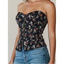 American Rag Black Floral Zip Up Corset Tube Top Size Small Festival Bustier Bustier price