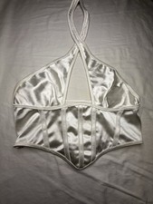 SHEIN White Satin Halter Bustier Corset Top Women’s Regular Size S Solid Bustier price