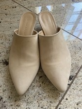 Jenni Kayne Kitten Heel Mules Beige Oiled Leather Size 37 Pointed Toe Slip On High-Heeled Shoes price